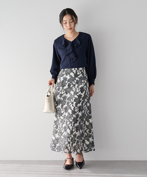 YECCA VECCA ラッフルブラウス Navy