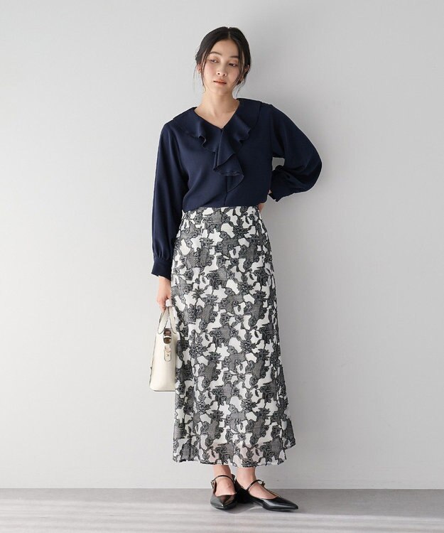 YECCA VECCA ラッフルブラウス Navy