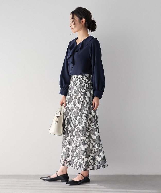 YECCA VECCA ラッフルブラウス Navy