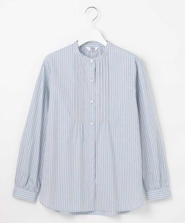 J.PRESS LADIES S 【洗える】BEZコットンナイロン ストライプ ピンタック ブラウス ブルー×イエローストライプ系1