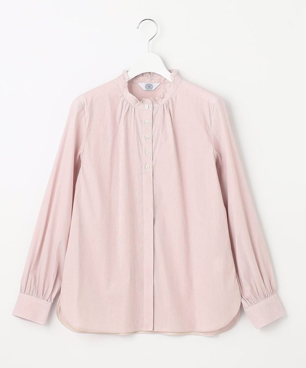 J.PRESS LADIES 【洗える】 BEZ VEGA フリル ストライプ ブラウス ピンク系1