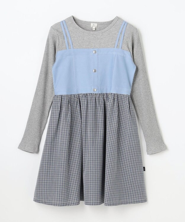 組曲 KIDS 【110-140㎝】 チェックドッキング ワンピース サックスブルー