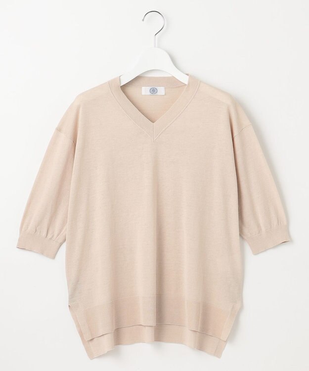 J.PRESS LADIES L 【洗える】COTTON LINEN Vネック ニット ベージュ系