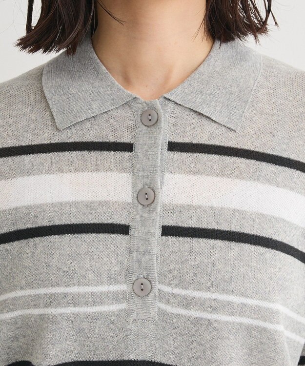 Green Parks 衿付き７分袖ニットプルオーバー Gray Mixture