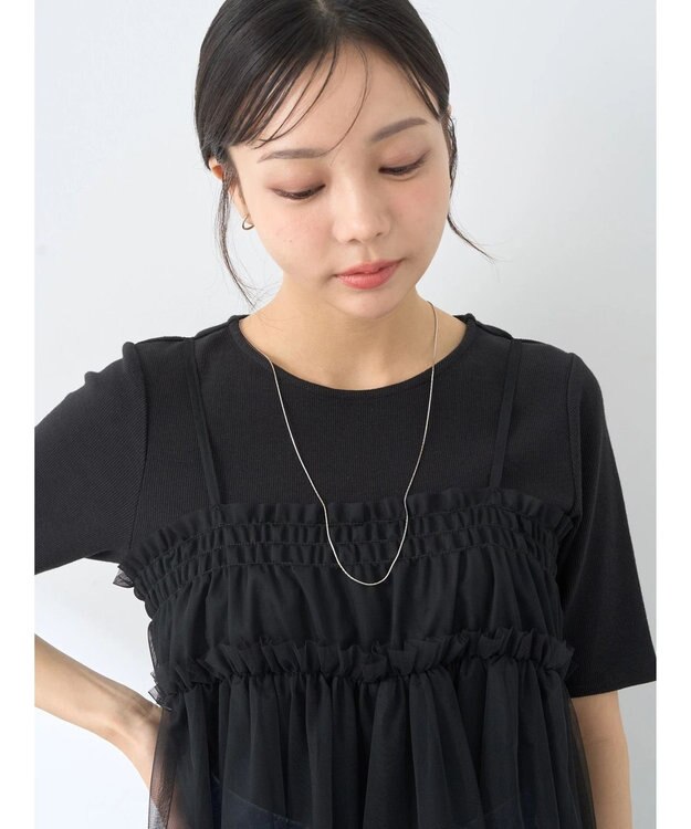 earth music&ecology ＳＥＴ２点チュールビスチェ＋リブプルオーバー Black