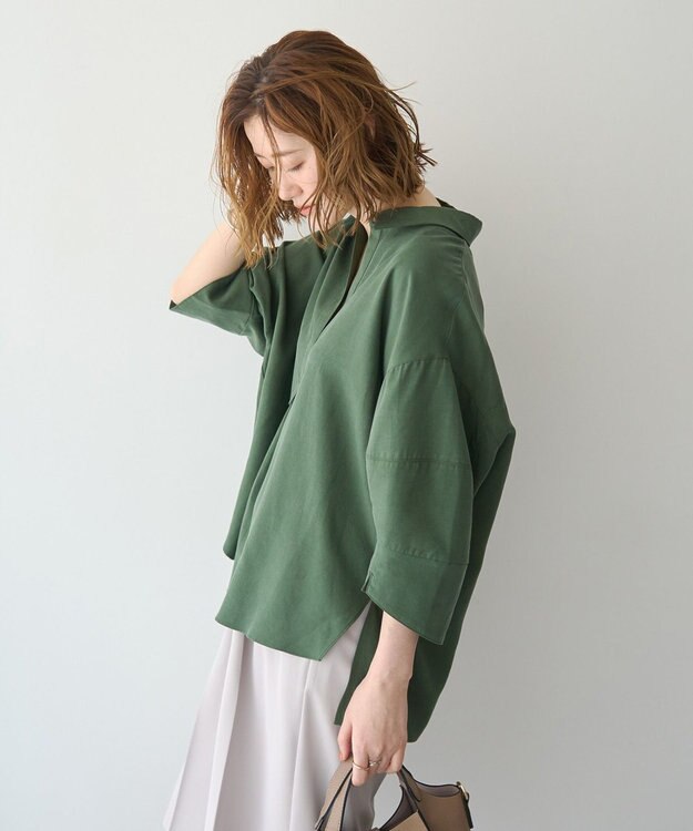 YECCA VECCA バルーン袖スキッパーシャツ Dark Khaki
