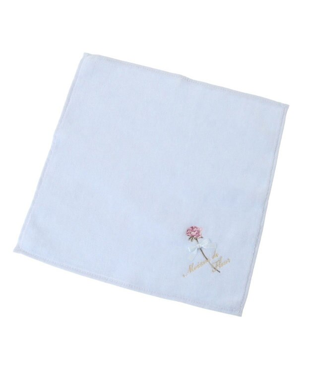 Maison de FLEUR ローズ刺繍タオルハンカチ Blue