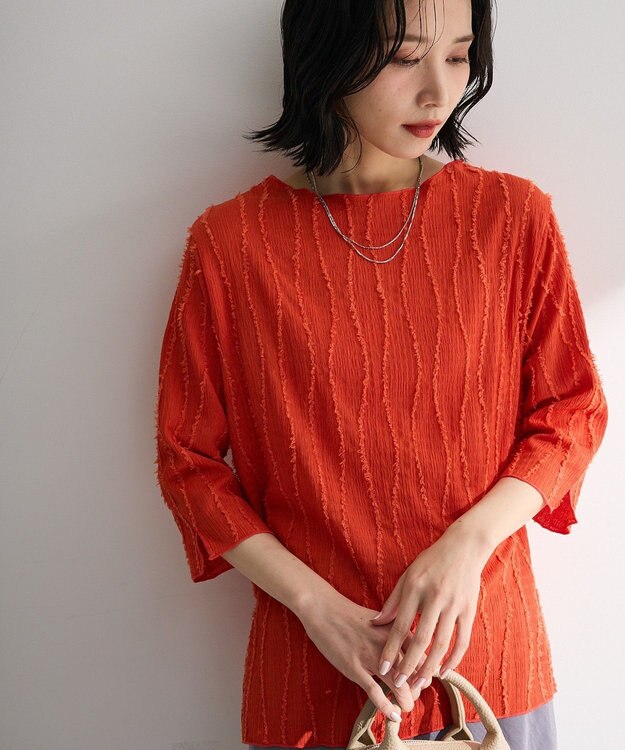 Green Parks ５分袖表面感カットプルオーバー Orange