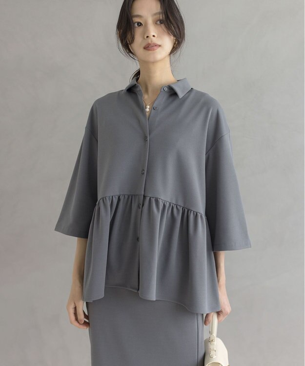 組曲 S ジョーゼットジャージーボウタイチュニック ブラウス グレー系