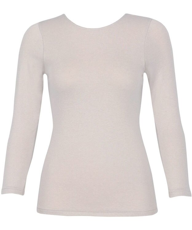 Wing あったかインナー 綿混 裏起毛 厚手 よく伸びる素材 【ラクのびサーモ】 8分袖 長袖 ネックせまめ 秋 冬 EL6914 ウイング／ワコール シェルベージュ