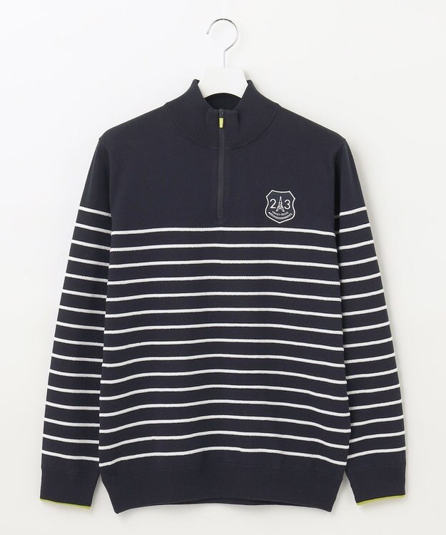 23区GOLF 【MEN】【手洗い可】コットンブレンド ハーフジップ ニット ネイビー系