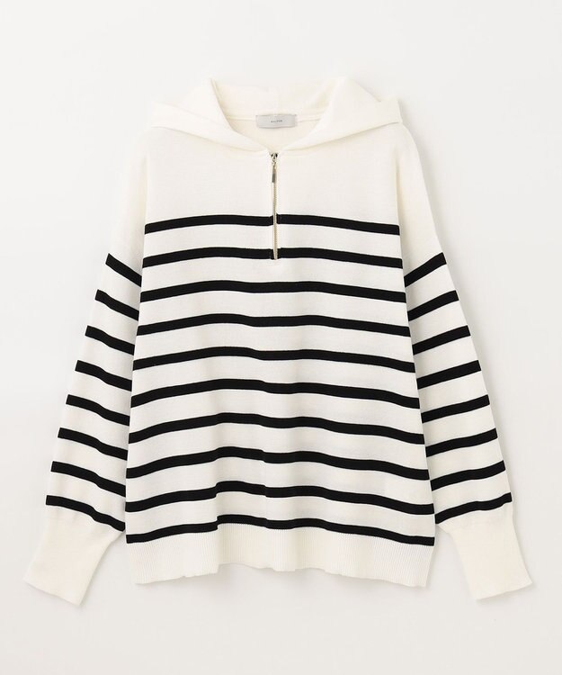 ANY 【洗濯機可】ハーフジップアップ ニットフーディ オフ×ブラック