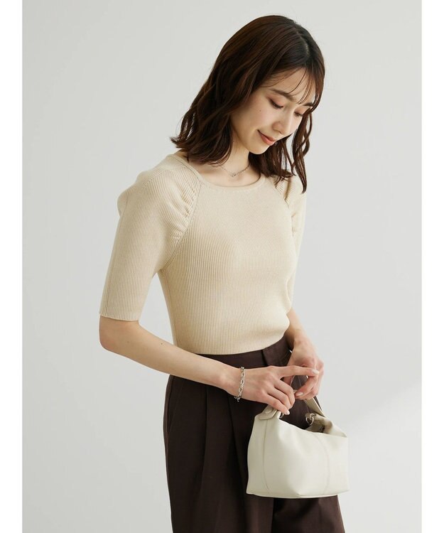 Green Parks 袖ギャザーラグランニットプルオーバー Off White