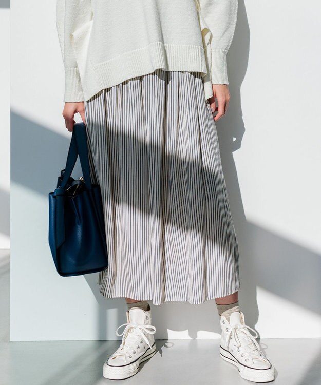 組曲 【春の新色追加】ギャザーライトデシン パンツ アイボリー系9（アイボリー×ブルーストライプ）