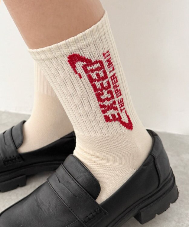 WEGO EXCEEDロゴリブソックス ホワイトアイボリー