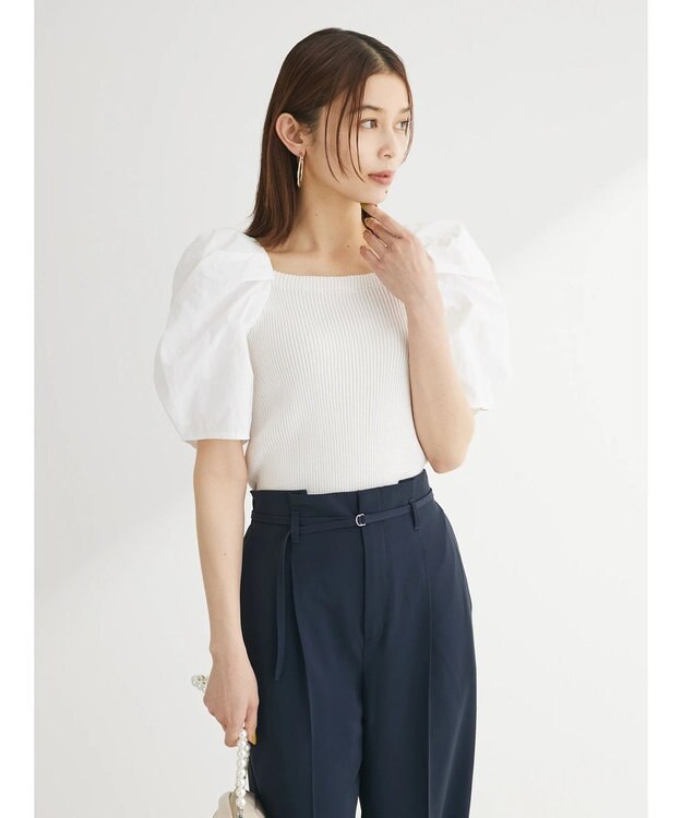 Green Parks ・ＡＮＤ　ＳＥＡＲＣＨ　布帛スリーブニットプルオーバー Off White