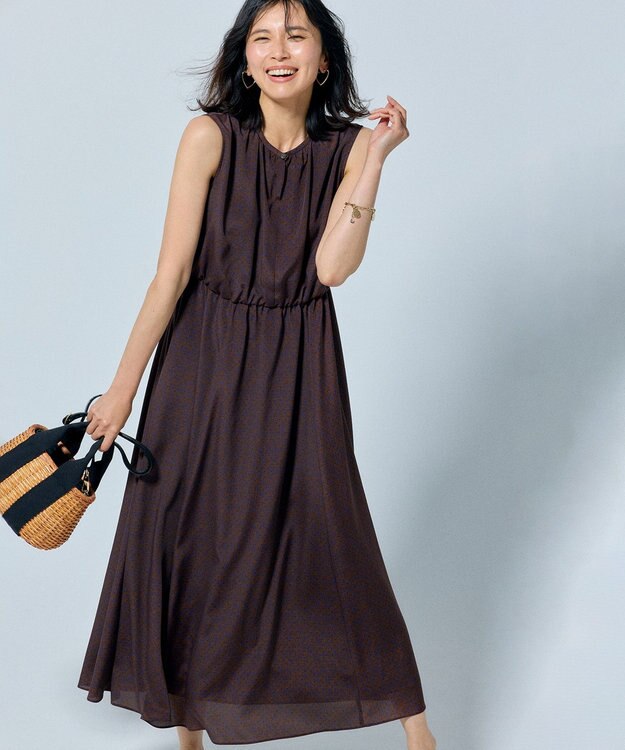 23区 【SLOW/洗える】アンティークフラワープリント ワンピース ダークブラウン系1