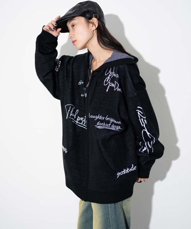 WEGO 【ユニセックス着用ITEM】ジャガードロゴジップパーカー ブラック