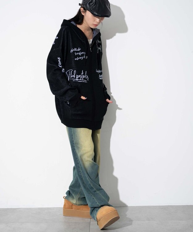 WEGO 【ユニセックス着用ITEM】ジャガードロゴジップパーカー ブラック