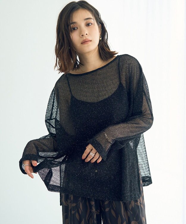 YECCA VECCA 2wayラメメッシュトップス Black