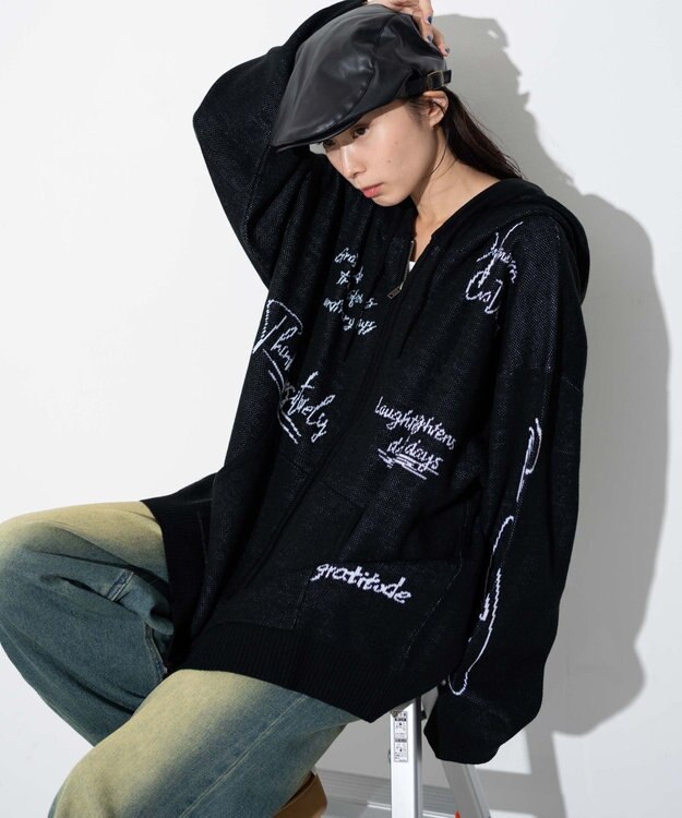 WEGO 【ユニセックス着用ITEM】ジャガードロゴジップパーカー ブラック