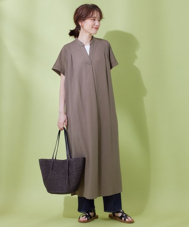 ANY 【洗濯機可能/ストレッチ】ナチュラルワッシャーワンピース ライトモカ