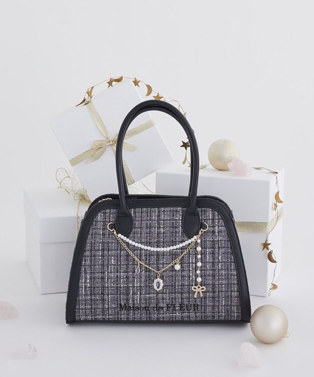 Maison de FLEUR チャーム付きツイード2Wayバッグ Black