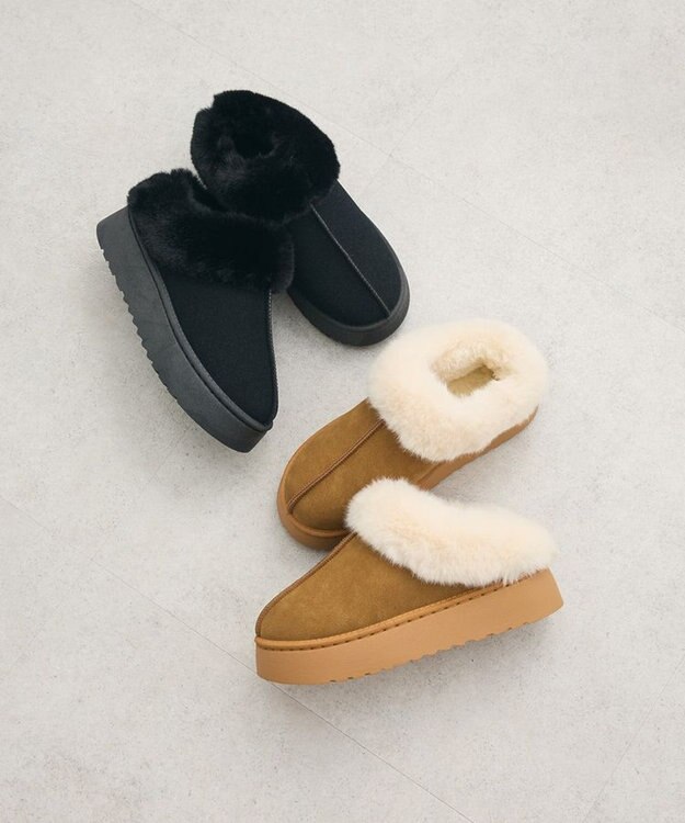 Green Parks ・minia フェイクムートンスリッポン Black