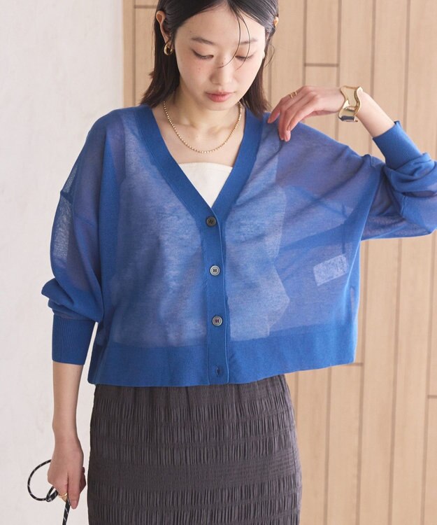 AMERICAN HOLIC ウォッシャブルショート丈シアーカーディガン Deep Blue