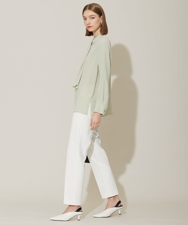 ICB 【WEB限定カラーあり・速乾・洗える】BackSatinAmunzen スカーフタイブラウス ピスタチオ系