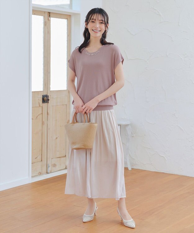 Tiaclasse 【洗える】ヴィンテージサテン消しプリーツパンツ アイボリー