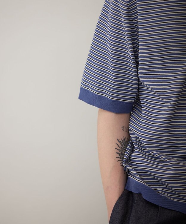 UNFILO MENS FINE MOVE クルーネック ニット [24年春夏商品] ブルーボーダー