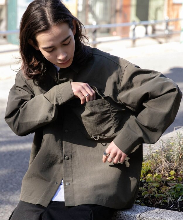 WEGO ナイロンメッシュポケットシャツ カーキ