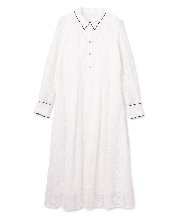 GRACE CONTINENTAL ストライプフラワー刺繍ワンピース ホワイト