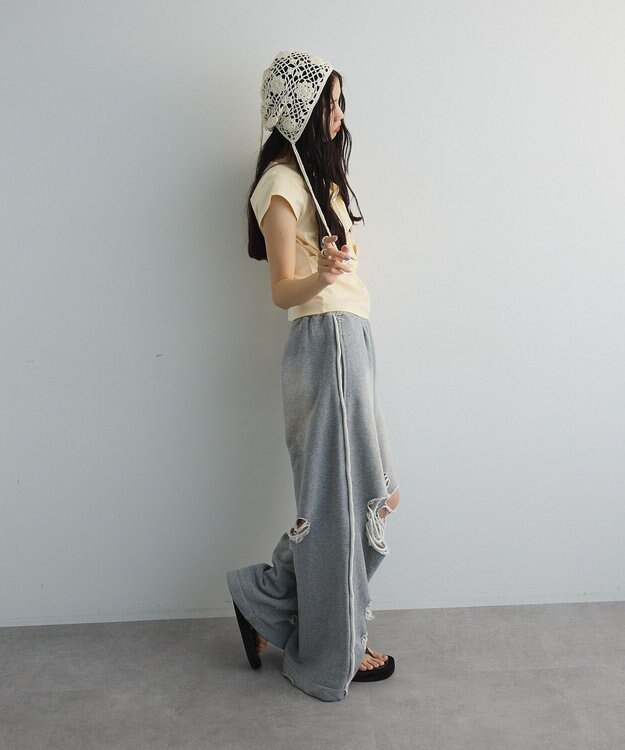 Green Parks ドレープオフショルフレンチ袖Ｔシャツ Lemon Yellow