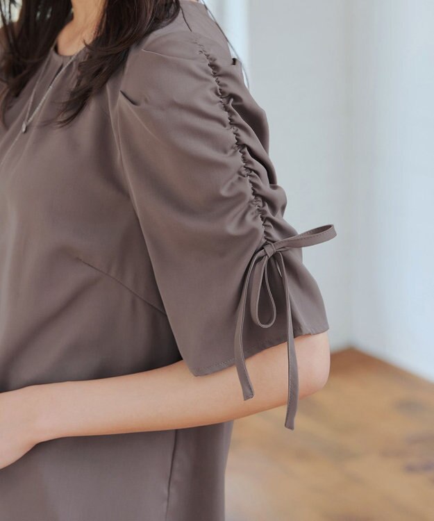 Tiaclasse 【洗える】ボリュームスリーブリボンブラウス モカ