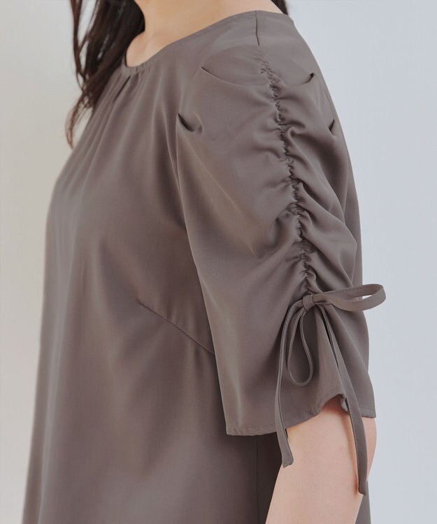 Tiaclasse 【洗える】ボリュームスリーブリボンブラウス モカ