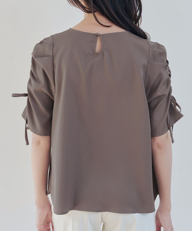 Tiaclasse 【洗える】ボリュームスリーブリボンブラウス モカ