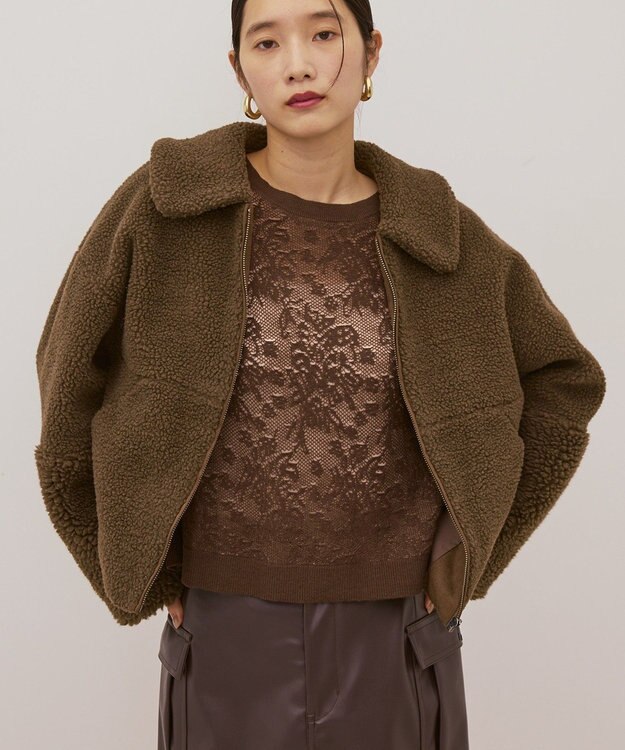 AMERICAN HOLIC 衿付きボアブルゾン Gray Beige