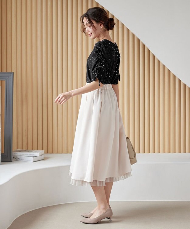 Tiaclasse 【洗える】ボリュームスリーブリボンブラウス ブラックドット