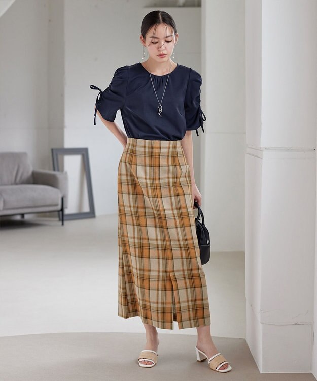 Tiaclasse 【洗える】ボリュームスリーブリボンブラウス ネイビー