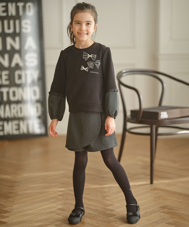 組曲 KIDS 【110-140㎝】ハウンドトゥースラップ キュロット チャコールグレー系3