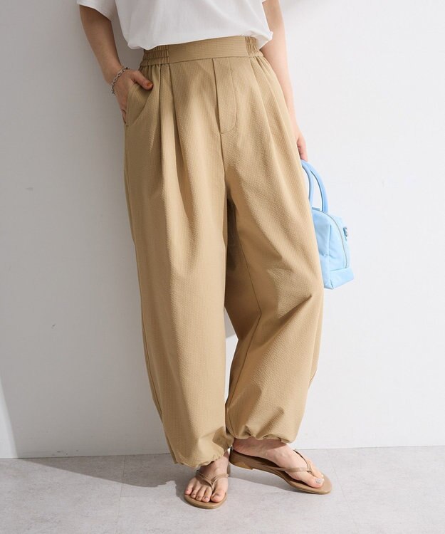 Green Parks サッカー裾ドロストワイドパンツ Beige