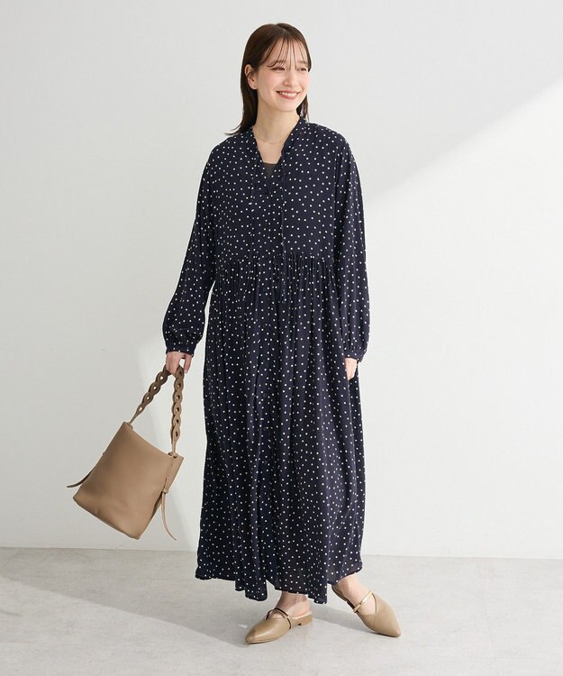 Green Parks スキッパーギャザーワンピース Dot