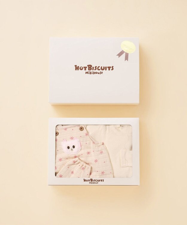 MIKI HOUSE HOT BISCUITS キルト素材 オーバーオール＆Tシャツギフトセット【BOX付き】 アイボリー