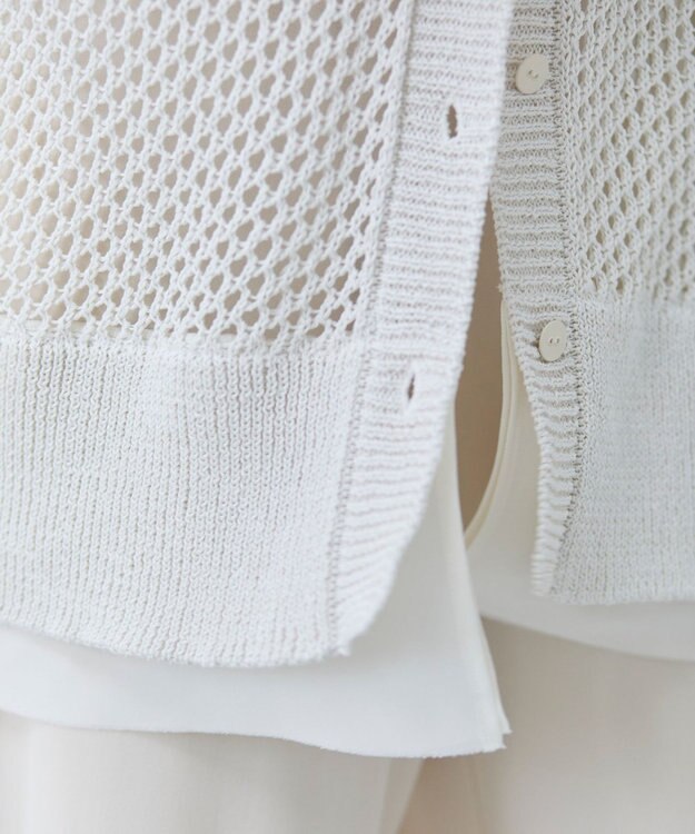 BEIGE， 【洗える】ALOE / コットンメッシュVネックミドル丈カーディガン Ecru