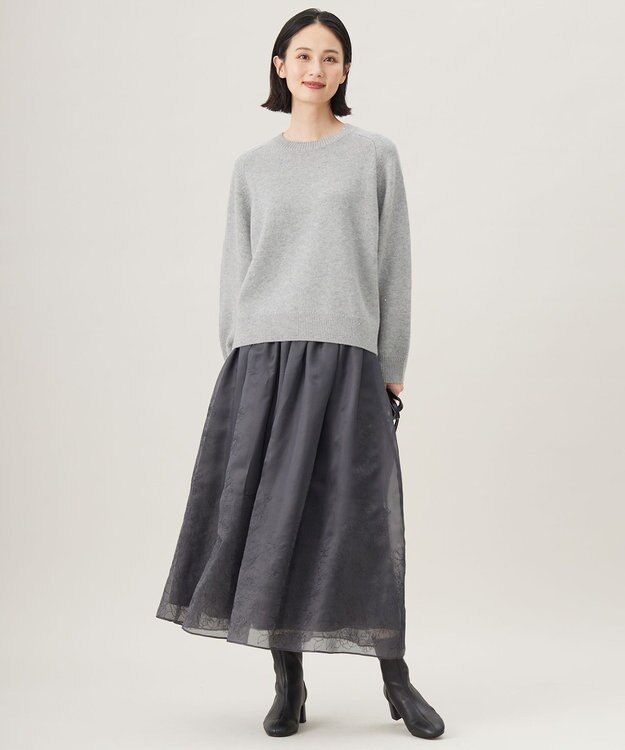 自由区 L 【洗える】ウールカシミヤブレンドラメスパンコールクルーネック ニット グレーメランジ×シルバー