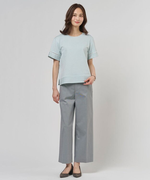 J.PRESS LADIES 【一枚で着映え】サッカージャージー クルーネック カットソー ライトミントストライプ系1