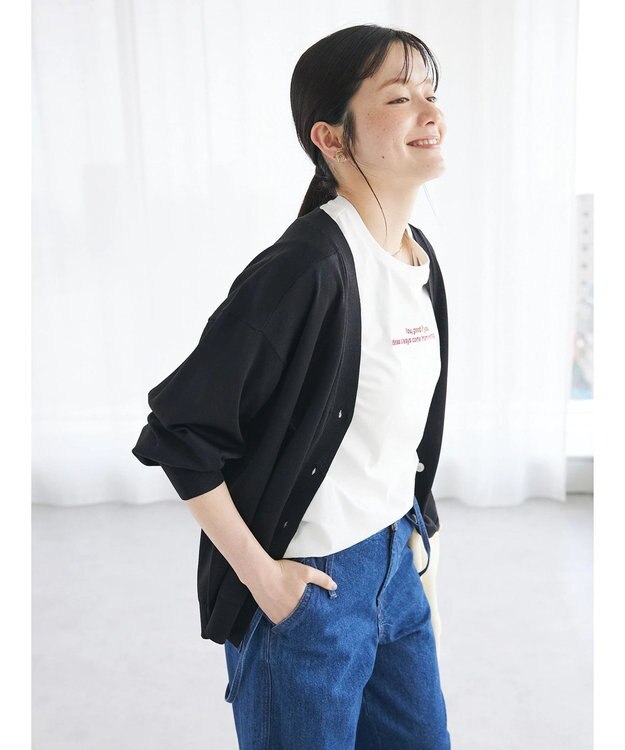 CRAFT STANDARD BOUTIQUE UVカット/接触冷感/マシンウォッシャブル/Vネックニットカーディガン Black