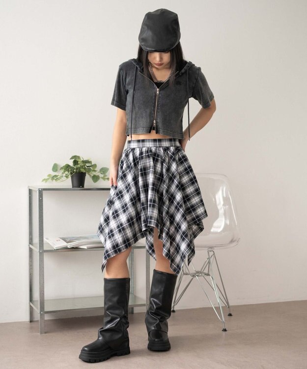 WEGO ランダムヘムチェックミニスカート ブラック